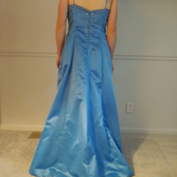 Spaghetti strap.rhinestones.Formal Blue.Crinoline. Wrap across front. - Picture 3 of 8
